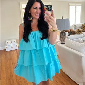 The Impeccable Pig Blue Ruffled mini dress